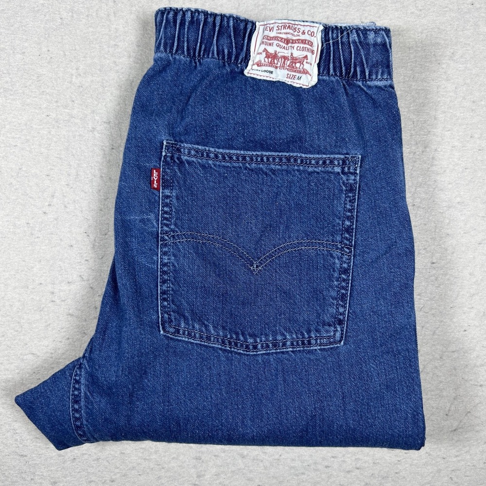 Levis Premium Stay Loose Jeans Mens M Blue Elastic Waist Wide Leg Denim